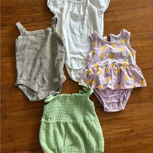 Kids Summer Bodysuit Set - White, Gray, Green, and Pink